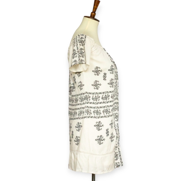 Off-shoulder Embroided Gauze Print Sceen Mini Dress Floral Pattern size Small - Picture 3 of 12